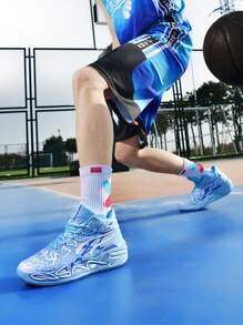 Fashionable Basketball Shoes For Boys, Colorful Green Sporty Sneakers, Multi-Color Splice Thick Sole Outdoor Casual Shoes