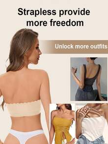 Women's Invisible Strapless Sexy Front Closure Push-Up Bra, Wireless Bra For Backless/Strapless Tops - Apricot - View 4
