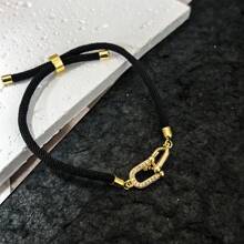 1 peça de pulseira de aço inoxidável europeia e americana de alta qualidade com microincrustações de zircônia cúbica totalmente embutida, fecho de ferradura, corda vermelha ajustável, minimalista e elegante, presente para uso diário para mulheres