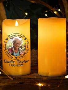 1pc Personalized Customized LED Candle Light, Customized Photo Text, Forever Loved, Never Forgotten, Forever Remembered - Personalized Photo LED Candle, Customized Photo Condolence Candle, Family Bereavement Gift, Customized Deceased Loved One Photo, Nostalgic Commemorative Gift, Photo Stage Decoration Light