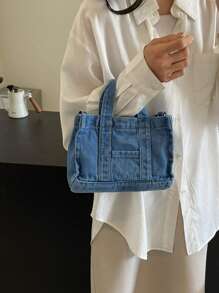 Korean Fashion Minimalist Large Capacity Shopping Bag Ins Stylish Solid Color Casual Tote Handbag Adjustable Shoulder Strap For Women