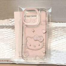 Sanrio 1pc Happy Hello Kitty Pink Big Face Transparent Phone Case, Outdoor Sports Shock & Drop Proof, Compatible With Apple 16/15/14/13/12/11/Xs Max/Xs/X/Xr, S21/S21FE/S23/S24/S24 Ultra/S25/S25 Ultra