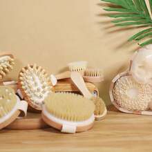 Pig Bristle Brush, Massage And Scrubbing Brush, Handheld Body Brush, Bath Brush, Round Bath Brush, Straw Wood Bath Brush Back To School