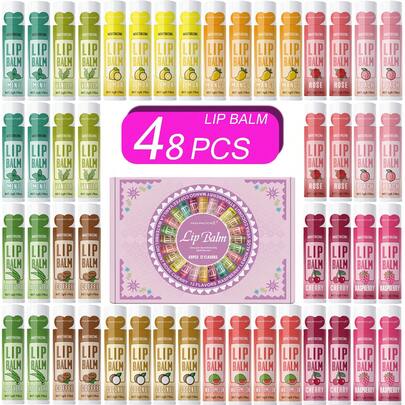 Juego de regalo de 48 piezas - Juego de 12 sabores de bálsamo labial (5g cada ) para hidratación profunda, hidratación duradera y mejora del color de los labios. Apto como regalo para colegas, mujeres y obsequios de fiesta.