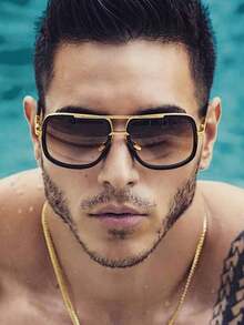 1pc/3pcs Chunky Frame Fashion Fashion Glasses For Men, Stylish For Outdoor, Beach, Driving For Summer Beach Vacation,Outdoor,Travel - Gold - View 7