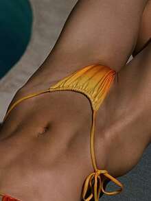 Conjunto de bikini sexy informal de 2 piezas con efecto degradado, cordón y espalda anudada, adecuado para la playa, vacaciones, citas y viajes - Naranja - Ver 4