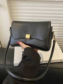 极简腋下包，全数学腋下包，女士翻盖单肩包 - 黑色 - 查看 3