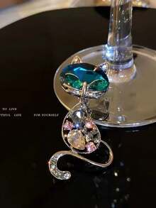 1pc Luxury Cat Design Brooch, High-End Animal Lapel Pin For Clothes, Anti-Slip Elegant Chest Flower - Multicolor - View 4