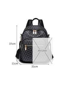 Women's Design Rhombus Pattern Large Capacity Backpack, Casual Shoulder Bag, Commuter Bag, Student Backpack, Mother Bag - Black - View 12