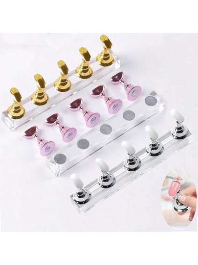 1Pc/2Pcs Acrylic Nail Display Stand Nail Practice Holder Magnetic Nail Practice Stand Fingernail DIY Nail Stand For False Nail Manicure Tool Salon Use
