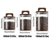 EGKEA 1 个 650ml - 1100ml 红木盖玻璃罐，大号储物罐，食品储存容器，带手柄玻璃罐，香料罐，谷物容器 - 透明 - 查看 5