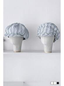 1 pièce Chapeau octogonal rétro rayé en tulle avec bord pliable, grand chapeau de soleil d'été pour femme avec grand tour de tête, flatteur pour le visage, petit bord, béret vintage en forme de nuage