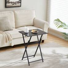 Black 2-Piece Folding TV Tray Table No Assembly Required Portable Sofa Side Table, Industrial Snack Table For Small Spaces, Space-Saving Easy To Fold Wood Rustic - 1 - View 1