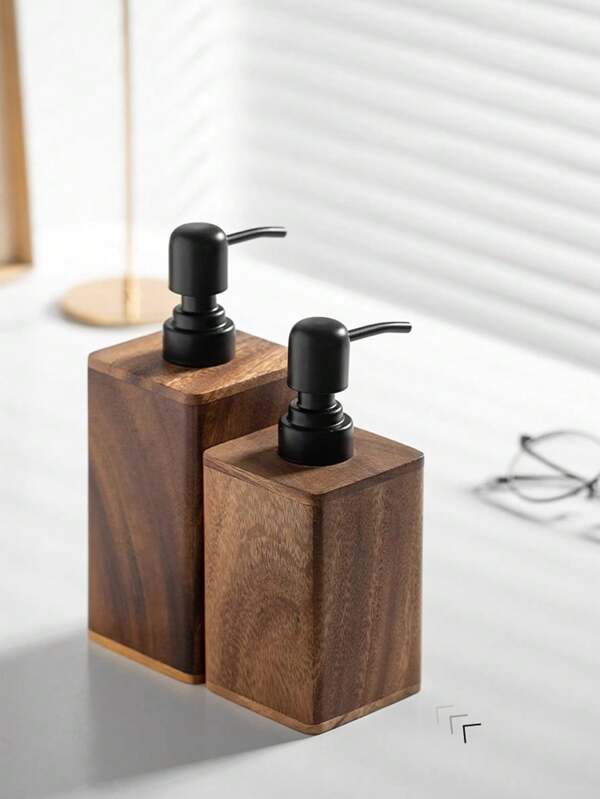 Vintage Wooden Soap Dispenser, Solid Wood Outer Frame Bottlewith Black Pump Stainless Steel, 7 Oz/17 Oz Hand Soap Dispenser Bottle For Liquid Lotion, Bathroom Kitchen Dish Soap Dispensers