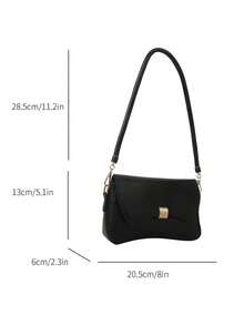 极简腋下包，全数学腋下包，女士翻盖单肩包 - 黑色 - 查看 10