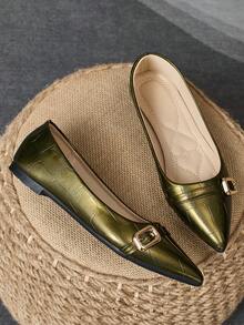 Women's Pointed Toe Casual Flats, Spring/Summer Military Green Color, Suitable For Party, Daily Wear, Outdoors, Versatile - Army Green - View 2