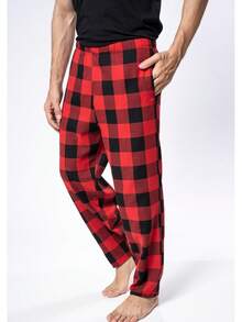 Men's Plaid Flannel Pajamas Winter Sleep Bottoms Plus Size - 紅色 - 查看 3