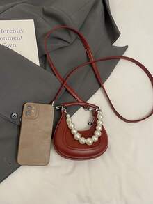 新款韩版珍珠手提包带肩带，迷你硬壳月亮装饰配饰包，女士小钱包，可装口红、硬币、钥匙 - A - 查看 20