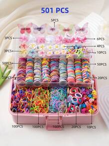 528pcs/517pcs/70pcs/501pcs/345pcs/100pcs Assorted Hair Accessories Set For Girls, Including Sweet Simple Elastic Hair Ties, Fashion Versatile Small Flower Hair Claws, Cartoon Butterfly Hair Clips, Suitable For Gifts And Daily Wear (Random Color - OPP Bag)