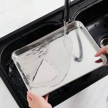 3件/1件蛋糕烘焙糕点储存托盘不锈钢蒸香肠盘长方形水果盘餐厅酒店面包烤盘 - 銀色 - 查看 6