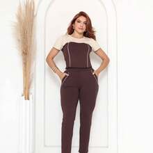Women's Set Of Pants And Sweatshirt Sleeves, Chic Casual - Rỉ Nâu - Xem 3