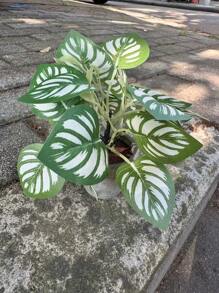 Planta artificial en maceta con hojas de menta, flor de lirio, planta falsa para decoración del hogar, mini maceta de piedra para paisajismo, regalo para el Día de San Valentín