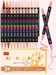 12/24pcs/Set Dual-Head Skin Tone Acrylic Markers - Straight Liquid Ink Markers, Soft Tips And Hard Tips, Vibrant Colors, Stackable, Good For Painting, DIY Graffiti Art Drawing Pen Supplies For Creative Projects