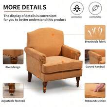 Accent Chair.Nailhead Trim Armchair For Living Room,Comfy Chenille Club Sofa Chair,Springs Cushions & Wood Legs. Traditional Single Couch Chair For Bedroom.Farmhouse,Holds 300lbs(Brown) - default - View 5
