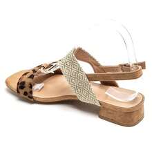 Block Heel Sandals With Woven Strap And Decorative Buckle - LEOPARD-3879 - View 3