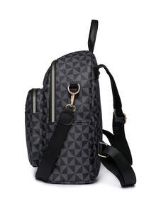 Women's Design Rhombus Pattern Large Capacity Backpack, Casual Shoulder Bag, Commuter Bag, Student Backpack, Mother Bag - Black - View 7