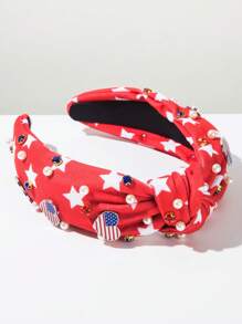 1pc Red, White, Blue Star Print Wide Headband, Fashion Hearted Decor Hair Accessories For Women, Independence Day Element Hair Clip Hairband Hair Hoop