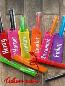 1pc Custom Name Popsicle Neoprene Insulated Sleeve, Custom Name Letter Solid Color Popsicle Sleeve, Frozen Popsicle Sleeve, Colored Popsicle Sleeve Bags, Reusable And Washable Summer Popsicle Sleeve,Christmas Gift Supplies - Multicolor - View 2