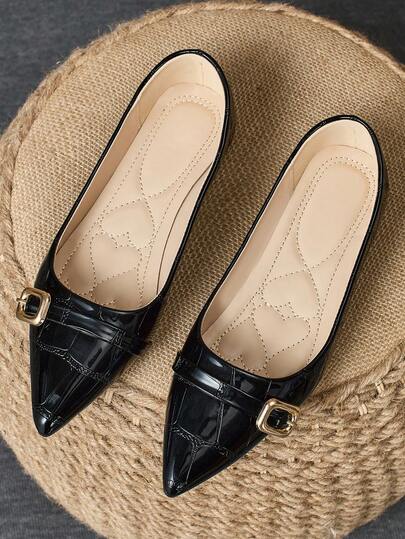 Women's Pointed Toe Casual Ballet Flats, Black Color For Daily, Outdoor, Party, Spring/Summer, Versatile