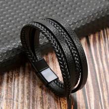 1pc New PU Braided Bracelet With Alloy Magnetic Clasp, Suitable For Men's Everyday Wear