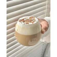 1pc High Borosilicate Spherical Vertical Stripe Mug, Home Round Egg-Shaped Glass Coffee Cup, Juice, Milk Drink Cup