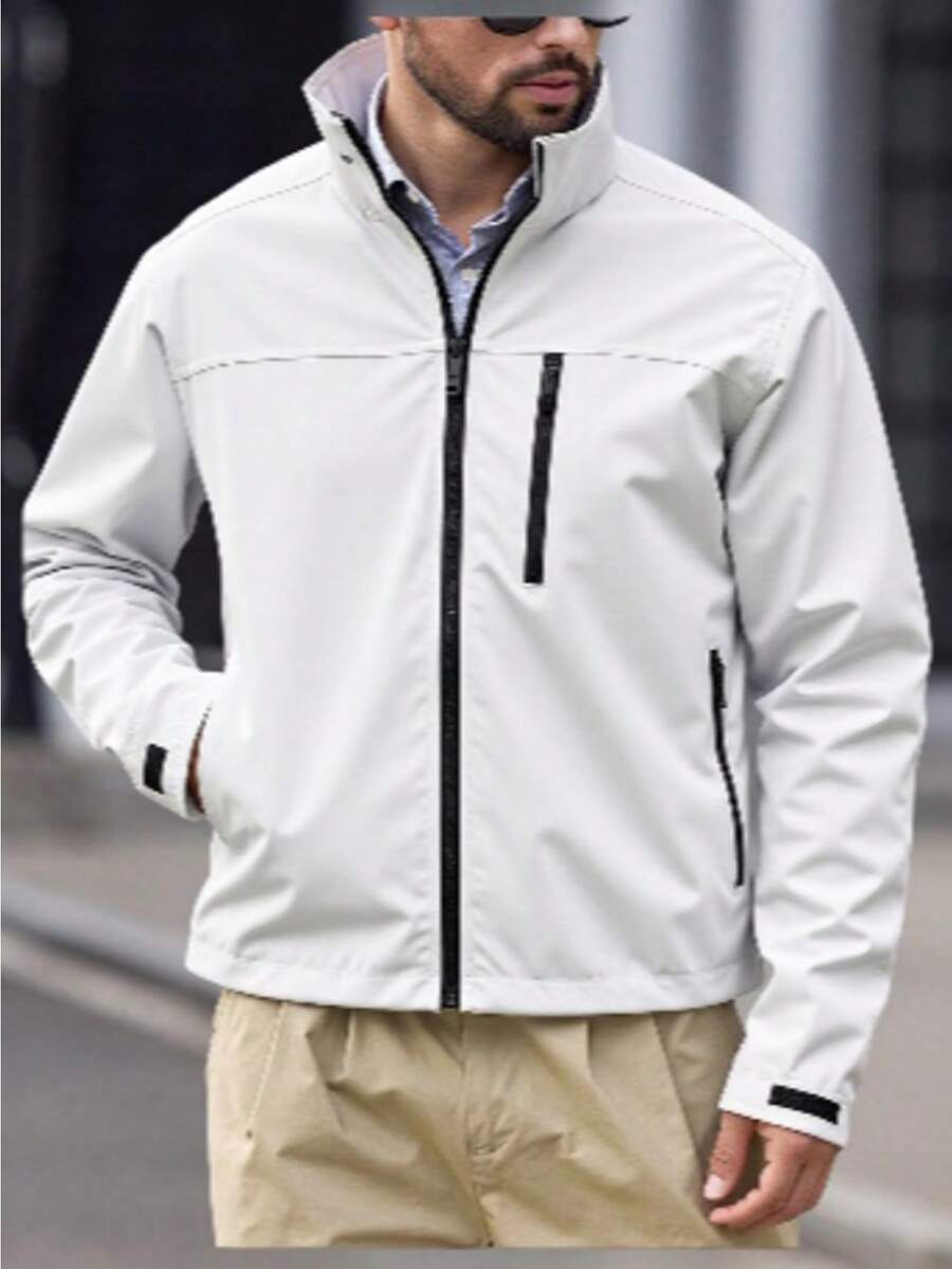 Chamarra Neopreno Para Hombre Impermeable con Cierre y Magnas Ajustables, Para Uso Diario Con Estilo Deportivo y Elegante, Resistente Para Climas Fríos y Lluvias - Blanco - Ver 1