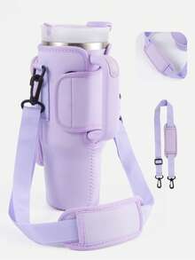 1pc Water Bottle Carrier Bag With Phone Pocket,Suitable For 40/30 Oz Tumbler With Handle With Adjustable Strap Bollus,Key Hook,Suitable For Hiking Travelling Camping Sports Water Bottle Case Insulated Bag Crossbody