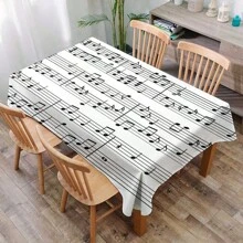 1 pieza Mantel con estampado de notas musicales y geométrico, mantel moderno rectangular/redondo a prueba de agua de poliéster, impresión digital adecuada para la sala de estar, mesa de comedor al aire libre, mesa redonda pequeña