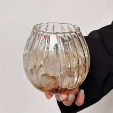 1pc High Borosilicate Spherical Vertical Stripe Mug, Home Round Egg-Shaped Glass Coffee Cup, Juice, Milk Drink Cup