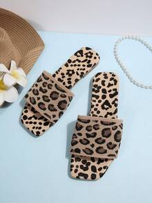 Black Sandals For Women, Leopard Print Woven,Summer Shoes For Women, Flat, And Slides For Women Are Simple And Fashionable, Suitable For Casual And Relaxing Scenarios Such As Daily Home Life, Walking Or Vacation - Leopard - View 6