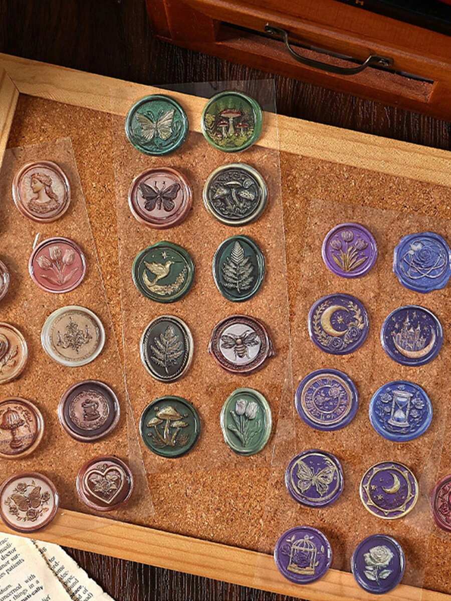 1 件蜡封贴纸，3D 蜡封印章采用 PVC 材料制成，可撕下使用，复古 3D 蜡封印章信封封条，剪贴簿装饰，返校