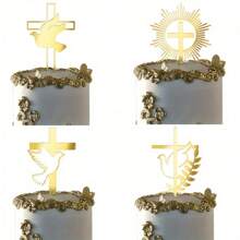 Acrylic Peace Cake Decor,Golden Cross Christening Love Cake Topper Decorations Supplies