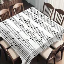 1 pieza Mantel con estampado de notas musicales y geométrico, mantel moderno rectangular/redondo a prueba de agua de poliéster, impresión digital adecuada para la sala de estar, mesa de comedor al aire libre, mesa redonda pequeña