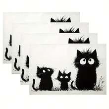 1/4/6/Stück kreatives abstraktes Tischset aus Leinen mit einfachem Katzenmuster, Größe 30 x 45 cm/12 x 18 Zoll, mit mehreren Stilen zur Auswahl, geeignet als Schreibtischdekoration, Familienfeiern, Küchen- und Restaurantdekoration. - Verschiedenfarbig - Übersicht 23