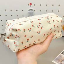 Simple And Fresh Floral Pencil Case With High Aesthetic Value, Cute Girl Student Makeup Bag, Large Capacity Stationery Storage Bag