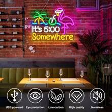 It Is 5 O'clock Some Place Neon Sign For Wall Decoration, Dimmable Neon Sign USB Powered LED Illuminates Beer Sign For Home Bar - Letter - View 3