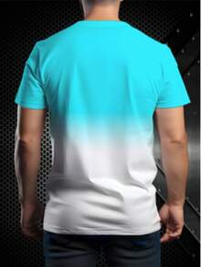 Camiseta deportiva de manga corta y cuello redondo para hombres, casual de verano, con estampado de la letra "PARÍS" en degradado azul y blanco - Multicolor - Ver 2