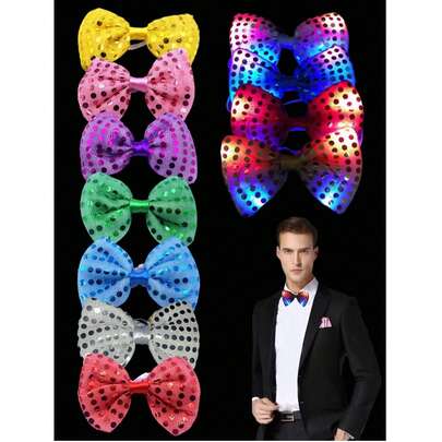 4 件/2 件/1 件亮片发光蝴蝶结装饰，LED 发光男士蝴蝶结适合夜间狂欢派对酒吧歌舞表演氛围舞蹈装扮，适用于婚礼、圣诞节、狂欢节、街头霓虹灯派对 COS 派对装饰、发光舞会派对活动物品、黑暗派对发饰用品荧光棒狂欢配饰。圣诞发光蝴蝶结作为送给男朋友和丈夫的礼物（多种灯光模式）