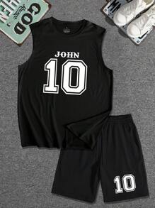 Conjunto personalizado de 2 piezas para hombres, chaleco y shorts, ropa deportiva casual, corte holgado. Ingrese su texto, nombre, lema, texto divertido, bendición, número de la suerte