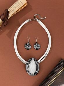1 Bộ Dây Da Nhựa Nhôm Thủ Công Dệt Thời Trang Cổ Điển Thanh Lịch Tiệc Tiệc Ngày Lễ Bohemian Trung Đông Châu Âu Dây Chuyền Và Hoa Tai - Nhiều màu - Xem 17